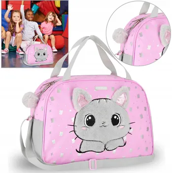 Sportovní taška Sportovní taška pro dívku Kočka, růžová taška na tělocvik, cestování, přes rameno