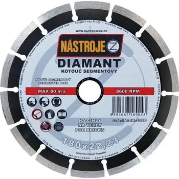 Řezný kotouč NÁSTROJE CZ diamantový kotouč segmentový 180*2,2*22,2mm kámen, cihly a stav