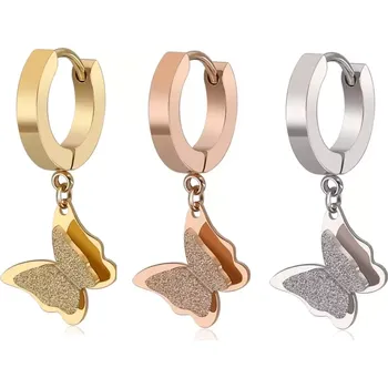 Náušnice Visací náušnice z chirurgické oceli Motýlci - Barva Stříbrná