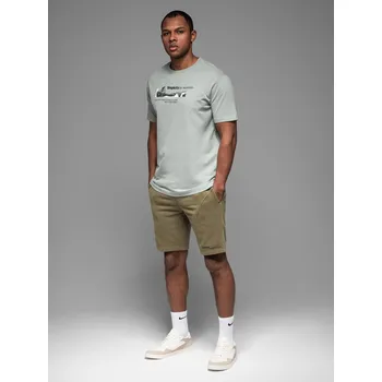 Pánské kraťasy Pánské krátké teplákové kraťasy s potiskem - olivové V4 OM-SRSK-0138 - XXL