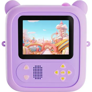 Digitální kompakt Dětský tiskový fotoaparát, roztomilý medvěd, fialová barva