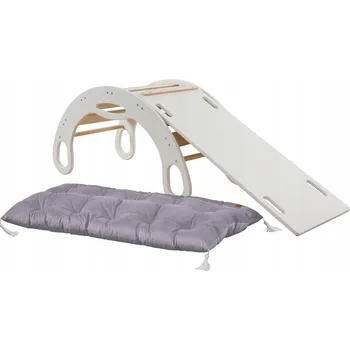 Dětská houpačka Montessori Houpačka bílé Lezení + Skluzavka + matrace Bucle beránek