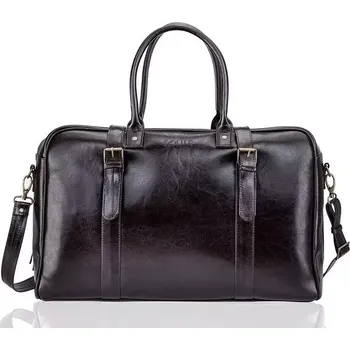 Cestovní taška Solier pánská kožená víkendová taška HAMILTON Černá 36L