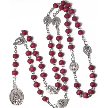 Náhrdelník Růženec s dřevěnými korálky Bordový