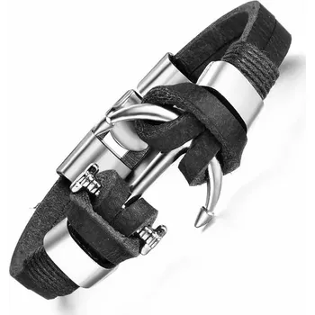 Náramek Pánský kožený náramek Kotva černý