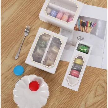 Jedlá dekorace na dort Cake Star Cake Star Krabička na makronky bílá se zlatým rámečkem 15,5 x 12,5 x 5,2 cm (na 10 kusů)