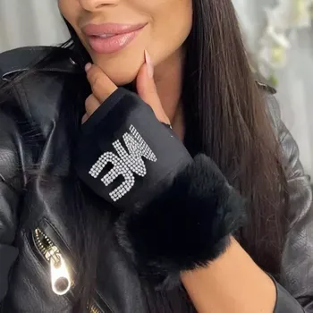 Rukavice Cixi Dámské plyšové bezprsté rukavice s kožešinou ME Černé