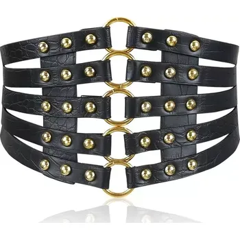 Opasek Dámský kožený široký pásek s cvočky Meduna Zlatý