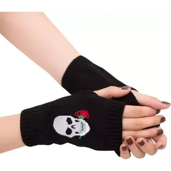 Rukavice Dámské rukavice bez prstů s lebkou Tmavě hnědé