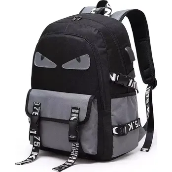 Školní batoh Dívčí teenager školní batoh s USB Oči černý 22L