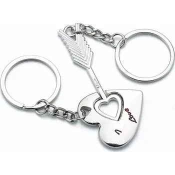 Ocelové klíčenky pro pár Srdce, šíp