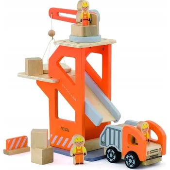 Dřevěná hračka Viga Dřevěný jeřáb s výtahem