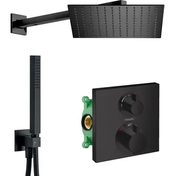 Sprchový set HG SET Ecostat Black - Sprchový systém pod omítku, Ecostat Square, termostatická baterie - kompletní sada, černá matná
