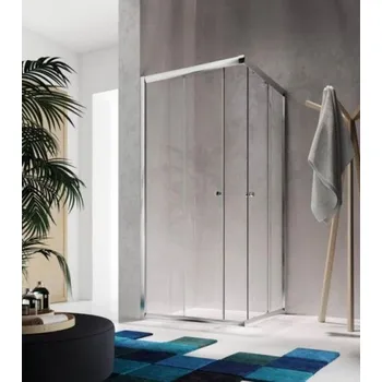 Glass 1989 Isy - Sprchový kout rohový vstup s posuvnými dveřmi nebo kompatibilní s boční stěnou, velikost 120 cm, profily chromové, čiré sklo, GEX0007T500