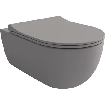 Klozet Bocchi V-Tondo - Závěsné WC 545x360 mm Rimless + slim sedátko, SoftClose - SET, šedá matná