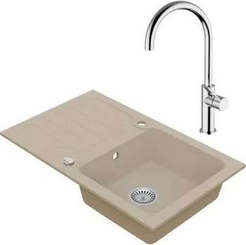 Granitový dřez VIMA Dřezový set Teorema 2/A - Granitový dřez s odkapávací plochou 780x480x165mm, písková + Dřezová baterie Teorema