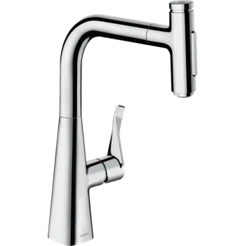 Vodovodní baterie Hansgrohe Metris Select M71 kuchyňská páková baterie 240, vytahovatelná sprška, 2jet, sBox, chrom 73817000
