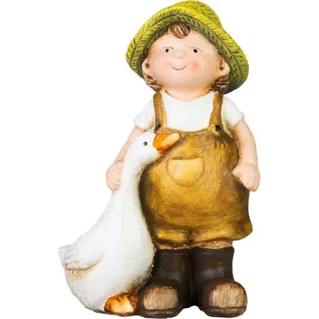 Vánoční dekorace Dekorácia MagicHome, Chlapček s húskou v hnedom oblečení, keramika, 6,5x12,5x19 cm