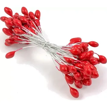 umělá květina Oboustranné květní tyčinky na drátku červené - 50 ks