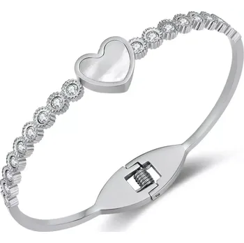 Náramek Dámský ocelový pevný náramek s Holo srdíčkem stříbrný