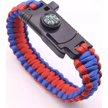 Vybavení pro přežití SURVIVAL náramek s kompasem,píšťalka,nůž Červeno-modrý