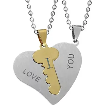 Přívěsek Ocelové přívěsky pro pár Srdce s klíčem - Model BEZ ŘETÍZKŮ (pouze přívěsky)