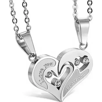 Přívěsek Ocelové přívěsky pro dvojici srdce I love You - Model Včetně řetízků (2 kusy )