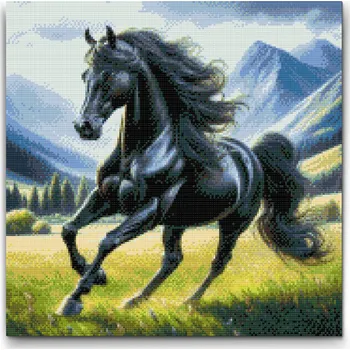 Diamantové malování Diamantové malování - Černý hřebec Velikost: 50x50cm, Rámování: Pouze srolované plátno, Diamanty: Kulaté