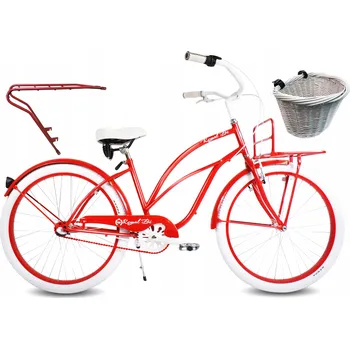 Městské kolo Dámské městské kolo 26" cruiser RUBY ROYALBI červené, s nosičem a košíkem