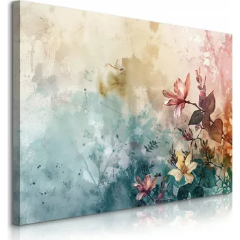 Obraz OBRAZ DO OBÝVÁKU LOŽNICE BAREVNÉ KVĚTY LISTY BETON ABSTRAKCE 70x50