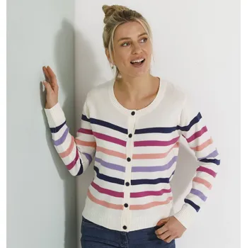 Dámský svetr Pruhovaný svetr na knoflíky režná/purpurová 38/40