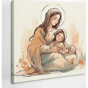Obraz Obraz na plátně do Obýváku Kuchyně Ilustrace Marie s Dítětem 40x40 cm