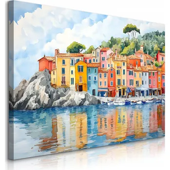 Obraz OBRAZ NA ZEĎ DO OBÝVACÍHO POKOJE LOŽNICE ITALSKÉ POBŘEŽÍ AKVARELY KRAJINA 30x20
