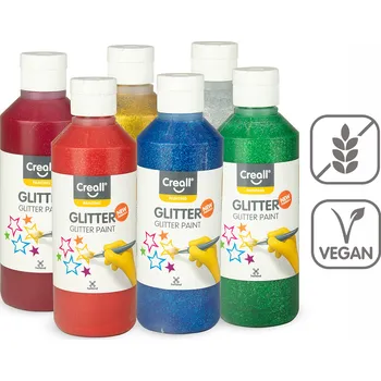 Speciální výtvarná barva Creall sada barev Glitter, 6 × 250 ml, mix barev