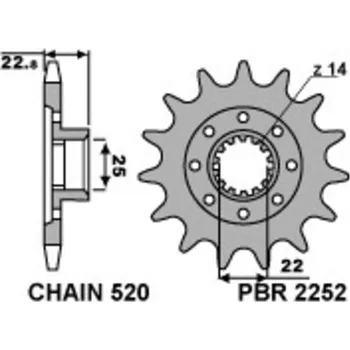 Nářadí na motocykly PBR Ocelová standardní přední řetězová kola 2252 - 520 2252.14.18NC