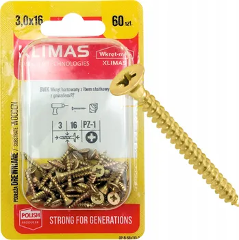 Vrták VRUTY DO DŘEVA KALENÉ 3x16mm PZ blister BWK Wkręt-met 60 ks