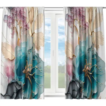 Příslušenství pro záclonu a závěs HOTOVÉ KRÁTKÉ ZÁCLONY NA ŽABKY S ŘASÍCÍ PÁSKOU 140X160 ZÁVĚS DO KUCHYNĚ KVĚTINY 138