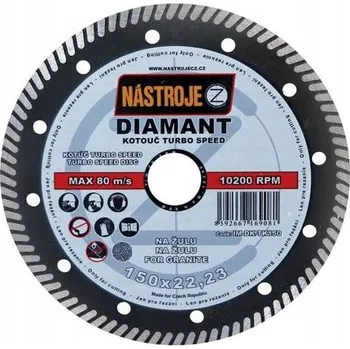 Řezný kotouč NÁSTROJE CZ diamantový kotouč TURBO SPEED 150*1,6*22,2mm staveb. materiály,