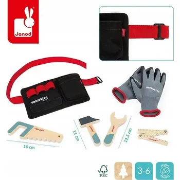 Dřevěná hračka Opasek s dřevěným nářadím a rukavicemi Janod
