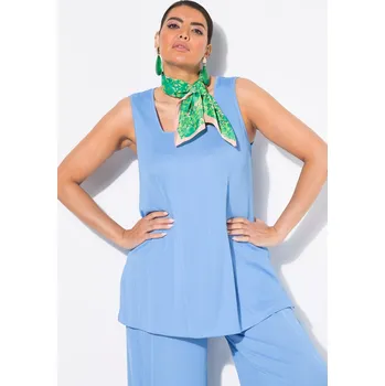 Dámské tričko Ulla Popken, Plus size Top, žebrovaný žerzej, A střih, hranatý výstřih, bez rukávů pro plnoštíhlé nadměrná velikost, 838731719-1131, modrý, 54/56, Nadměrné velikosti, Plus size oblečení, Oblečení pro boubelky, Oblečení pro baculky, Oblečení pro plnoštíhlé