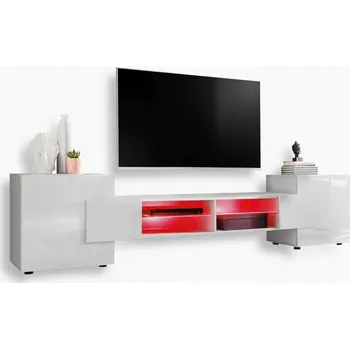 Televizní stolek Komodee TV stolek Merano, lesklá čela, skleněné police, LED RGB