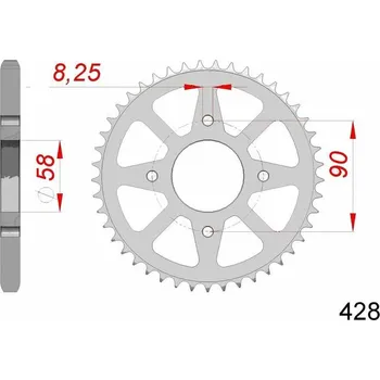 Nářadí na motocykly Ocelové standardní zadní kolo AFAM 14212 - 428 14212-45