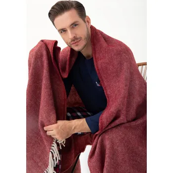 deka Vlněná deka s třásněmi 150x200 ROMBY, novozélandská vlna, bordó