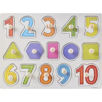 Dřevěná hračka STAVEBNICE EDUKAČNÍ VELKÉ DŘEVĚNÉ PUZZLE S ÚCHYTY ČÍSLA TVARY UČENÍ