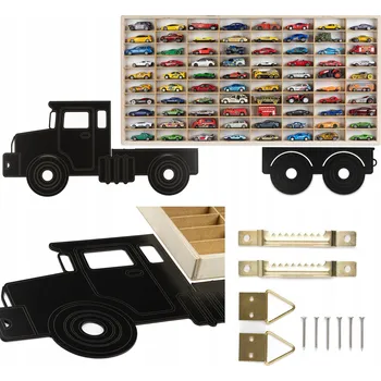 Obraz Drewniana półka na samochody - Černý náklaďák - 80 přihrádek Dřevěná