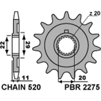 Nářadí na motocykly Ocelová standardní přední řetězová kola PBR 2275 - 520 2275.14.18NC