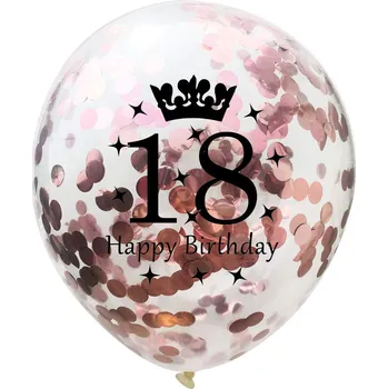 Balónek BALÓNKY K 18. NAROZENINÁM KONFETY RŮŽOVÉ ZLATO S POTISKEM