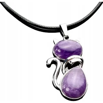 Náhrdelník Náhrdelník pro dívku Velká Kočka Kotě Ametyst Černá Šňůrka