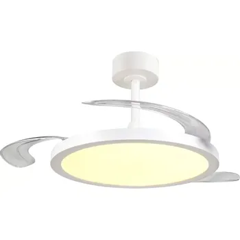 Stropní ventilátor Trio Leuchten R64452131 KASFJORD - Stropní šestirychlostní LED elegantní ventilátor s dálkovým ovladačem, LED 34W, 2700-6500K, Ø 106cm (LED stropní bílý ventilátor stmívatelný ovladačem s průhledným sklápěcími plastovým ventilátorem)