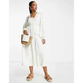 Dámské šaty HALENKA ECRU MIDI ŠATY DLOUHÝ RUKÁV (38)